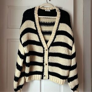 Striped Black and Cream Cardigan Sweater
